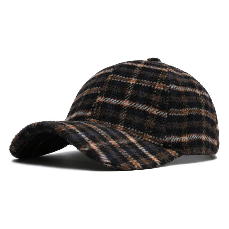 1 Woolen Plaid Line English Style Baseball Cap for Men and Women Vintage Cap 250103