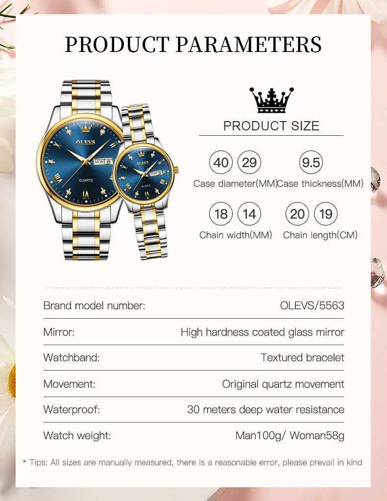 OLEVS Couple is a top brand luxury and fashionable original quartz stainless steel waterproof luminous couple W250104