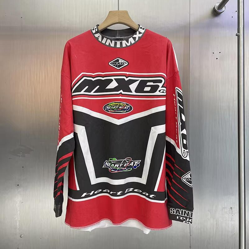 Men Women High Street Vintage White Red Color Long Sleeves T Shirt Best Quality Crack Print T-Shirt Tee