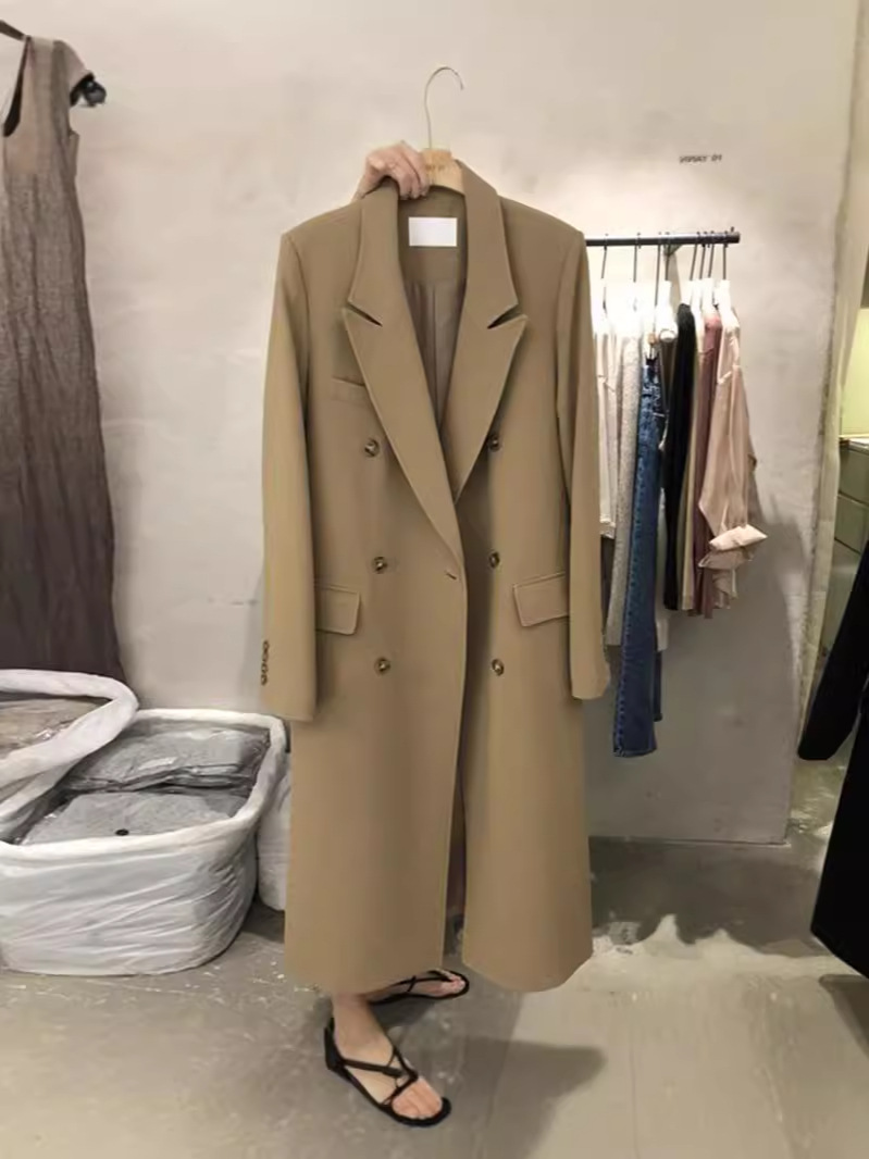 X142Women's suit jacket spring and autumn Korean style internet celebrity loose double-breasted trench coat casual