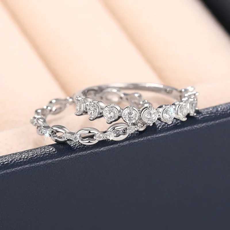Huitan Modern Fashion Womens Set Rings Chain Design Round Cubic Zirconia 2Pcs Rings Luxury Tren Female Jewelry Drop ShippingXJ250104