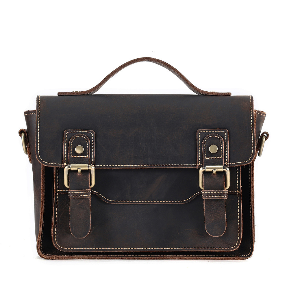New Small Square Casual Shoulder Crazy Horse Leather Handbag, Crossbody Bag, Men's Style
