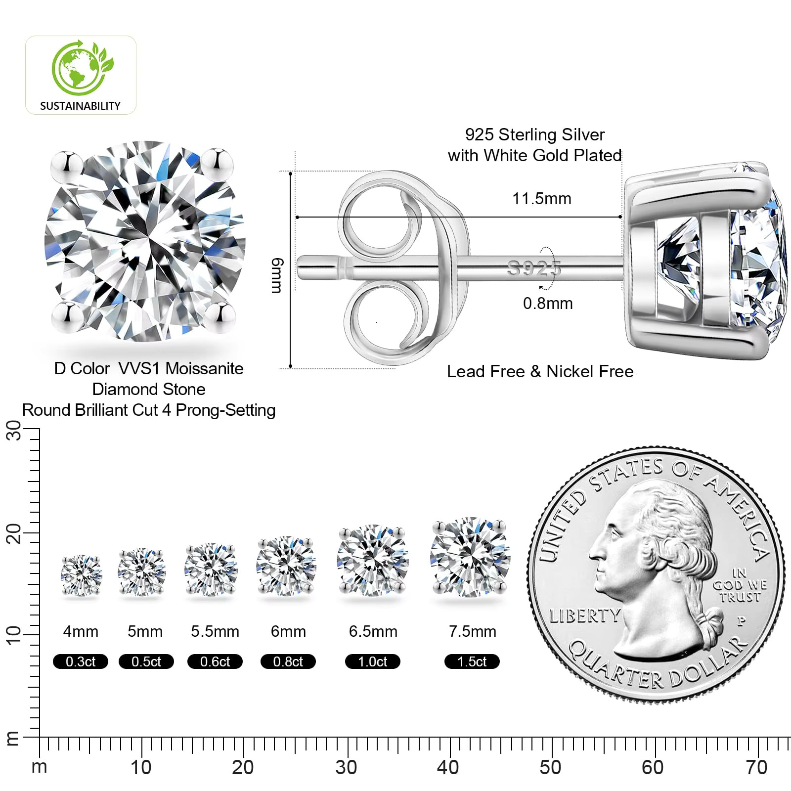 Factory Price VVS Dia Earring Sterg Sier Men Women Jewelry Round Cut GRA Certificate Moissanite Stud Earrings