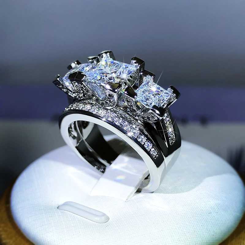 925 Sterling Silver Luxury Crystal Square Rings With Big Stone Bridal Wedding Engagement Ring Female Zircon Ring for WomenXJ250104