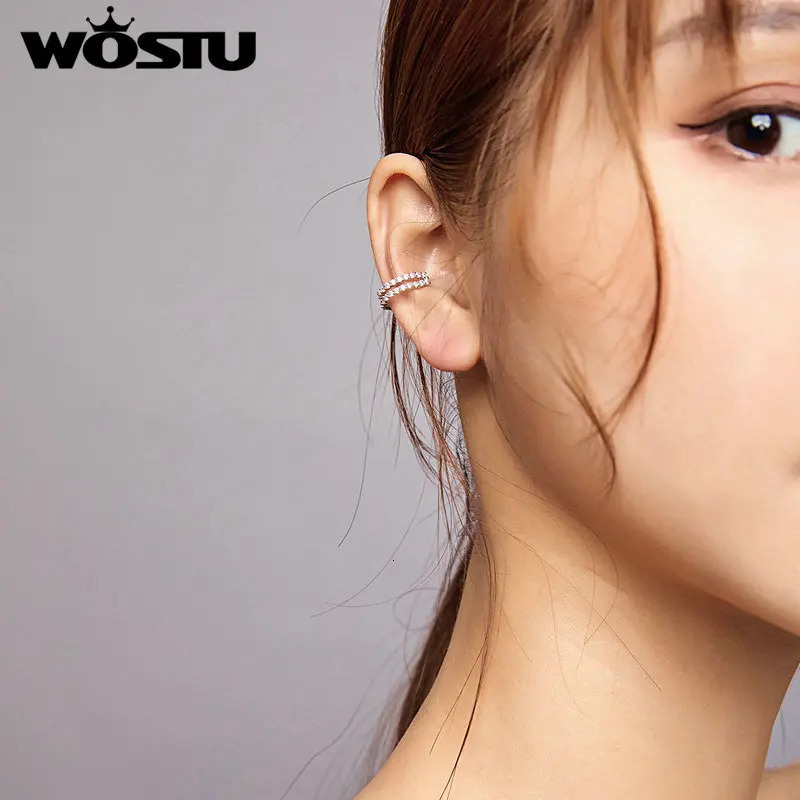 WOSTU 1 Pairs 925 Sterling Silver Ear Clip earrings Earrings for Women Zircon Ear Cuff Earring Ear Line Fashion Jewelry 250103