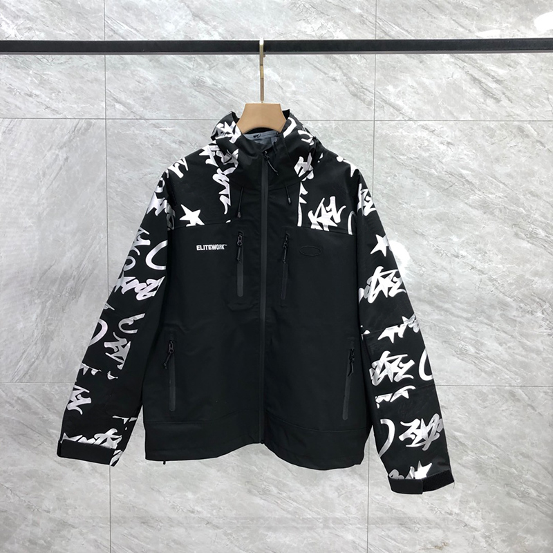 25SS Europe UK Heavy Made Oversize Unisex Letter 3M Reflective Parka Jacket With Had- Windproof & Waterproof Design Coat 0104