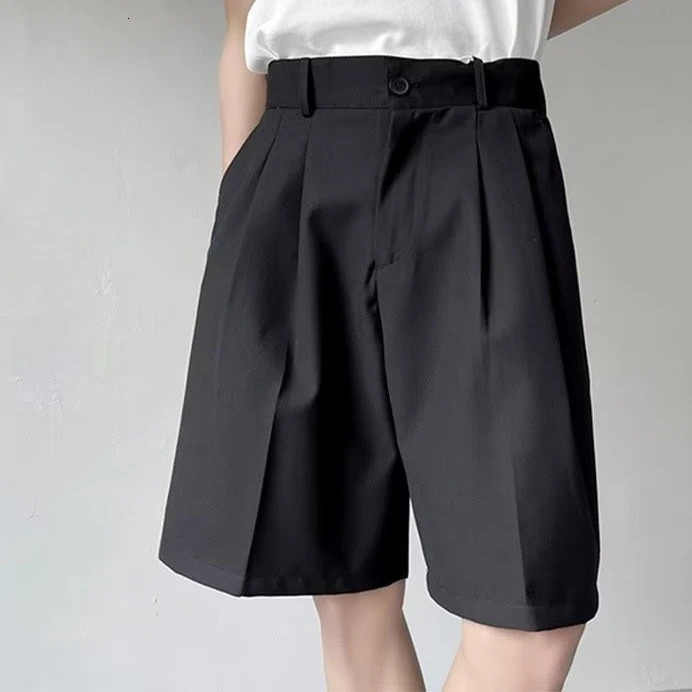 2024 Mens Summer Fashion High Waist Suit Shorts Male Ice Silk Thin Short Pants Men Solid Color Loose Straight Shorts K99 241224