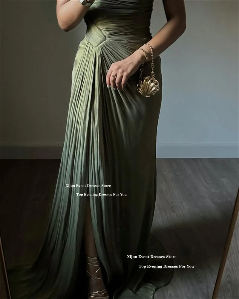 Xiujun elegant green long sleeved free A-line dance dress silk satin formal occasion dance dress customization 250103