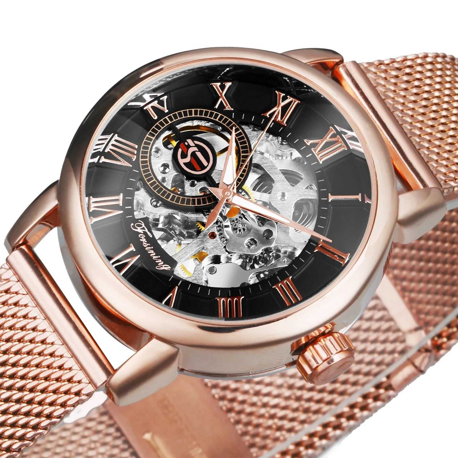 Forsining 99 Fashion Elegant Skeleton for Women New Luxury Factory Mechanical Wristes Rose Gold Laes W250104
