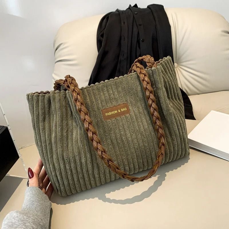 Women Corduroy Tote Bag For Leisure And Artistic High-capacity Casual Shopping Bag For School Work Shopping 250102