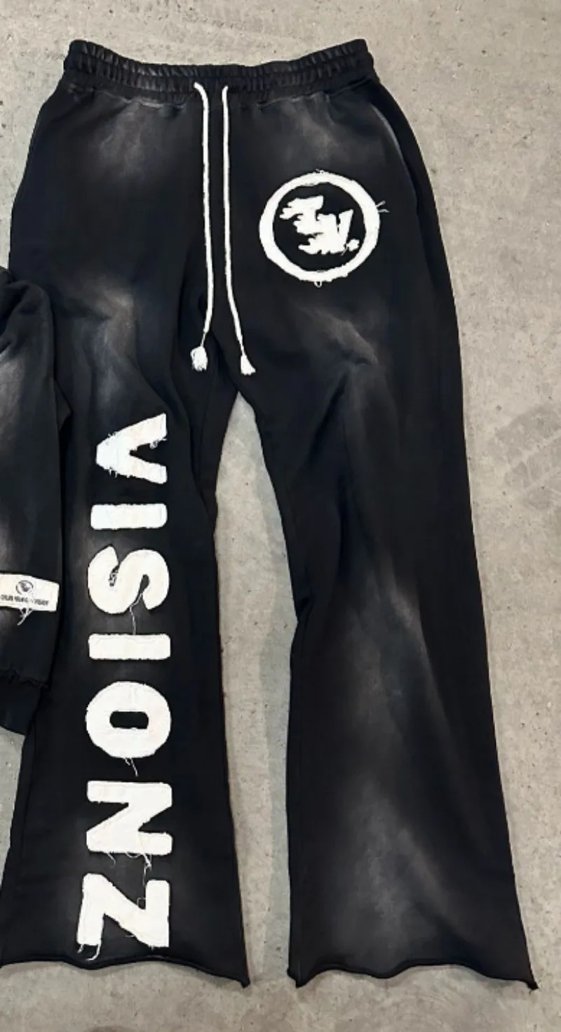 Harajuku letter patch embroidery elastic waist straight pants mens hip-hop street y2k clothing trend sports pants 250103