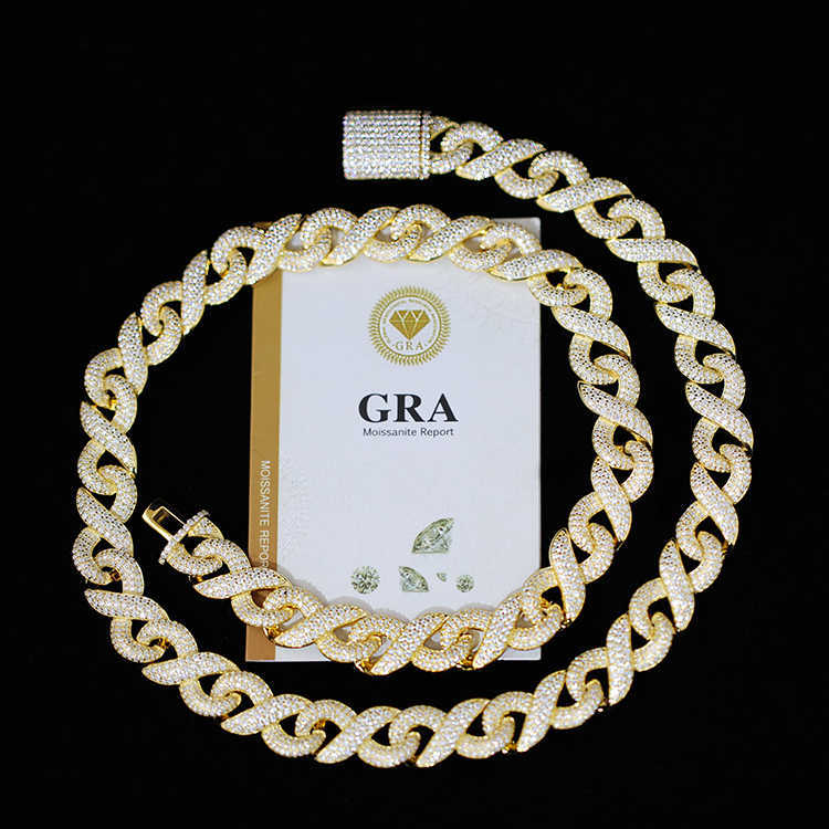 Yu ying Sterling Silver Iced Out Necklace 13mm Wide GRA Moissnaite Diamond Infinite Cuban Link Chain For Hiphop