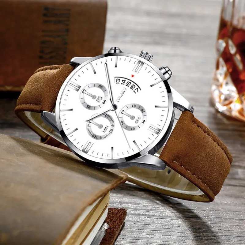 Luxury and fashionable mens military sports mens brown leather quartz wrist mens casual Relogio Masculino W250104