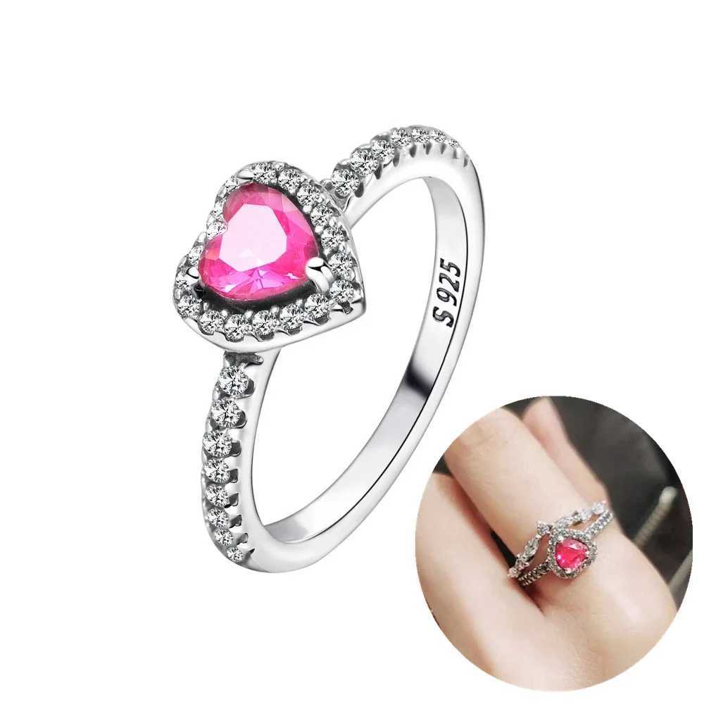 925 Sterling Silver Ring Elevated Red Heart With Colorful Crystal Rings For Women Valentines Gift DIY JewelryXJ250104