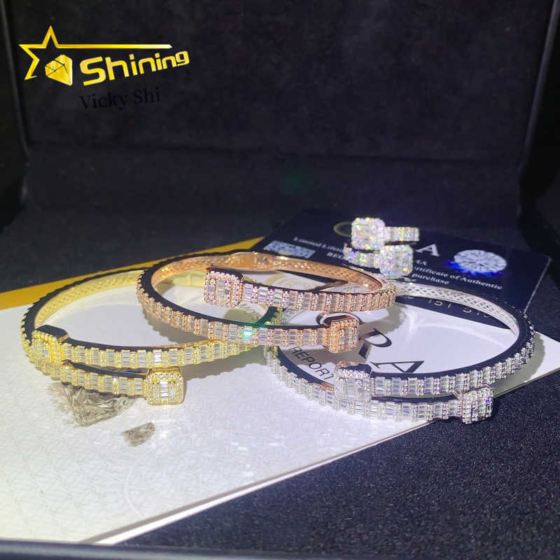 GRA Certificated Fine Jewelry Set 925 Solid Silver VVS Baguette Moissanite Diamond Bracelet Ring Womens Accessories