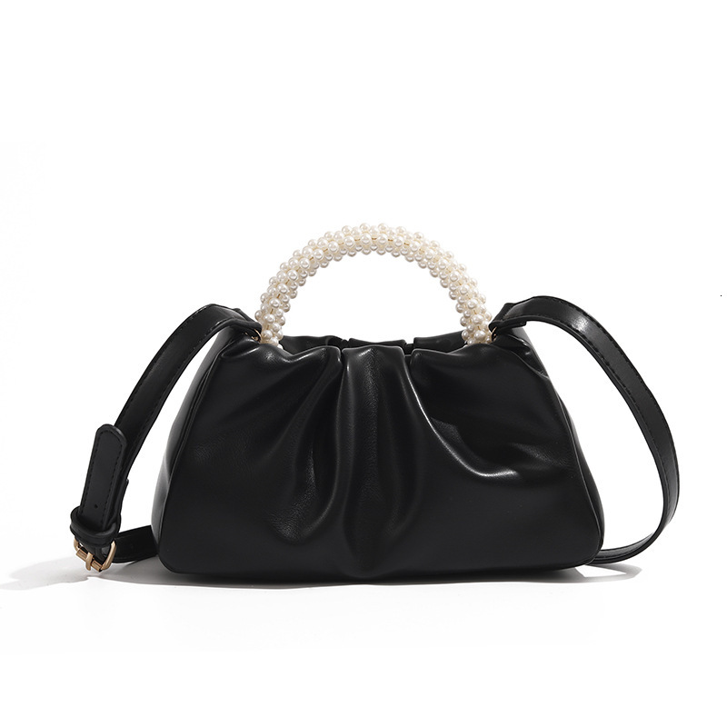 New Sweet Girl Cute Pearl Handbag, Women's Single Shoulder Versatile Phone Small Bag, Wrinkled Crossbody Cloud Bag