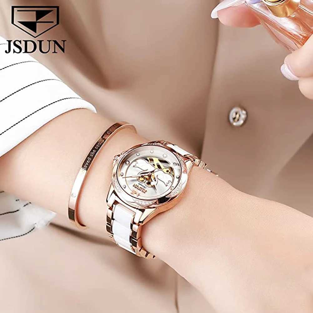 Luxury mechanical female design skeleton elegant ceramic Str waterproof women wrist girl Dr W250104