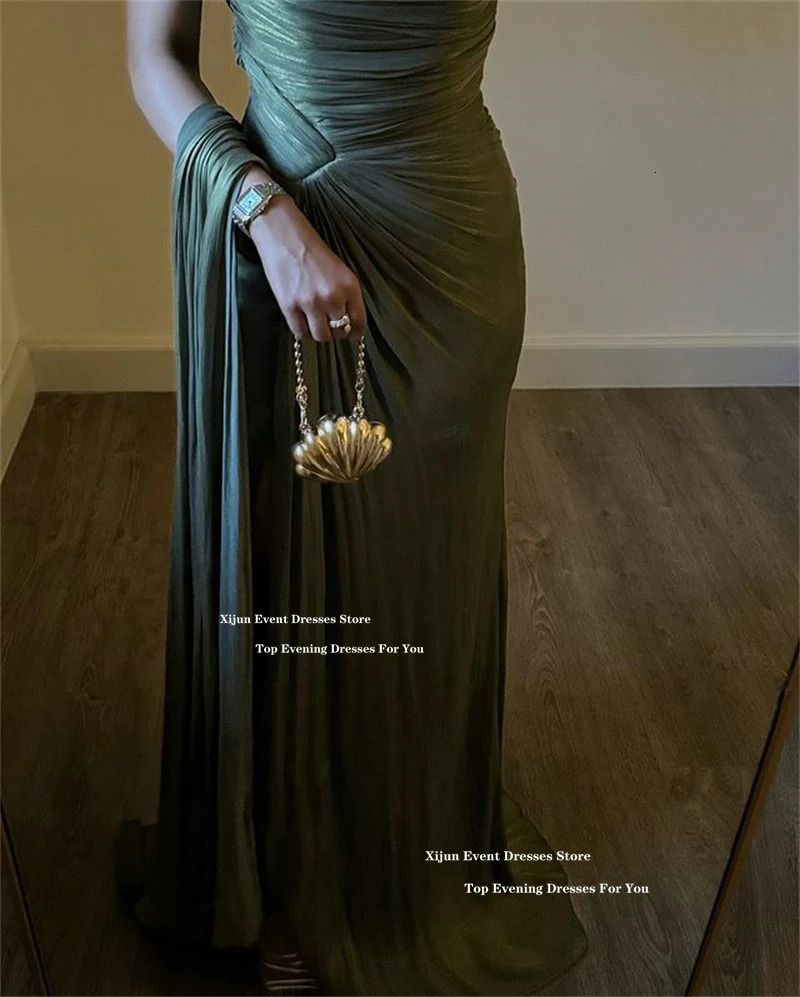 Xiujun elegant green long sleeved free A-line dance dress silk satin formal occasion dance dress customization 250103