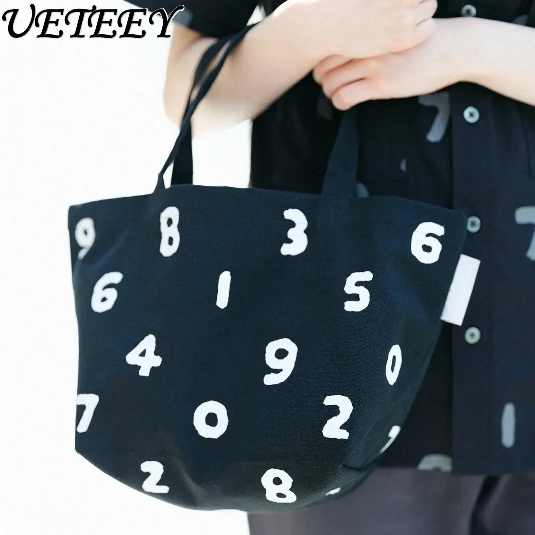 Japanese Digital Bag Womens Casual Simple Canvas Handbag Student All-Match Shoulder Bag Bucket Bag Cute Tote Bag 250102