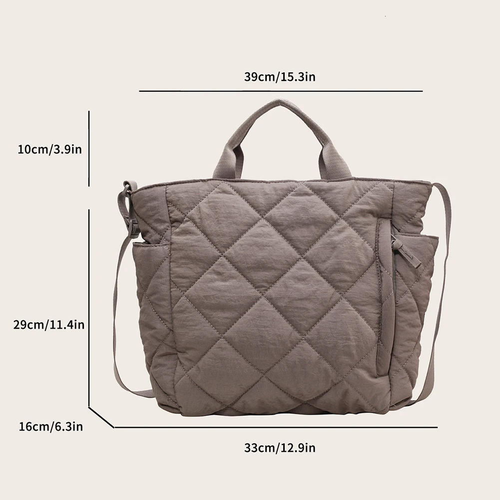 Women Quilted Tote Bag Lightweight Puffer Hobo Handbag Large Capacity Fluffy Crossbody Bag Satchel Travel Bag Winter Shopper Bag 250102