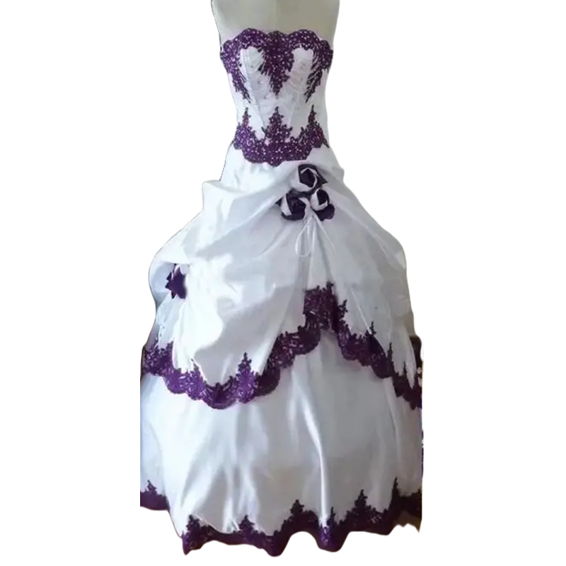 Retro White And Purple Prom Dresses Vintage Victorian Evening Gowns Lace Appliques Beading Ruched Satin Ball Gown Formal Dress For Women Back Corset