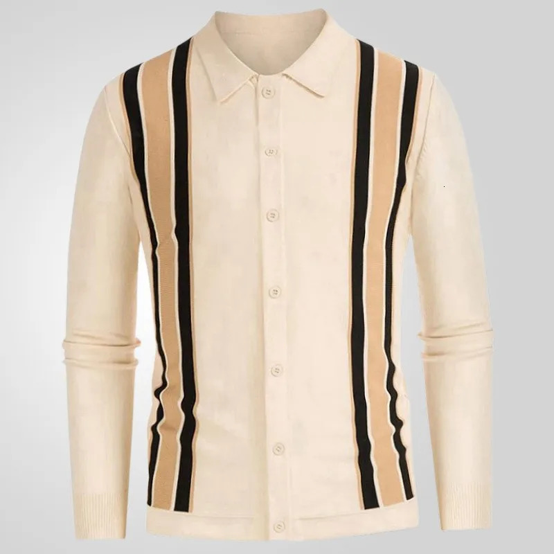 Mens Spring Clothing Business Knitted Polo Shirt Casual Button Long Sleeve Retro Fashion Patch Work Knitted M-3XL 2025 Style 250103
