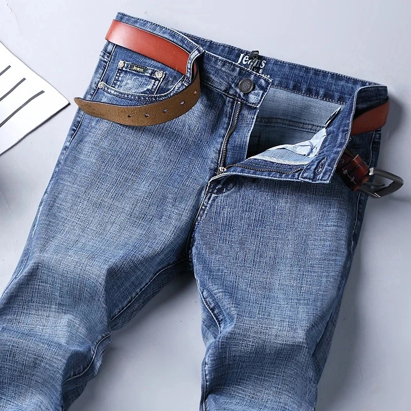 Spring Autumn Men Classic Jeans Business Fashion Straight Regular Blue Stretch Denim Trousers Mens Smart Jeans 241230
