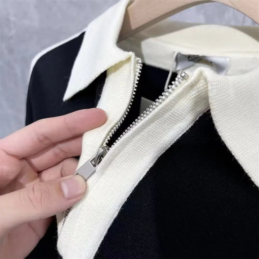 2025 Spring/Autumn Polo Shirt Mens Clothing Color Splicing Long Sleeve T-shirt UK Ultra Thin Collar Knitted Casual T-shirt Top 250103