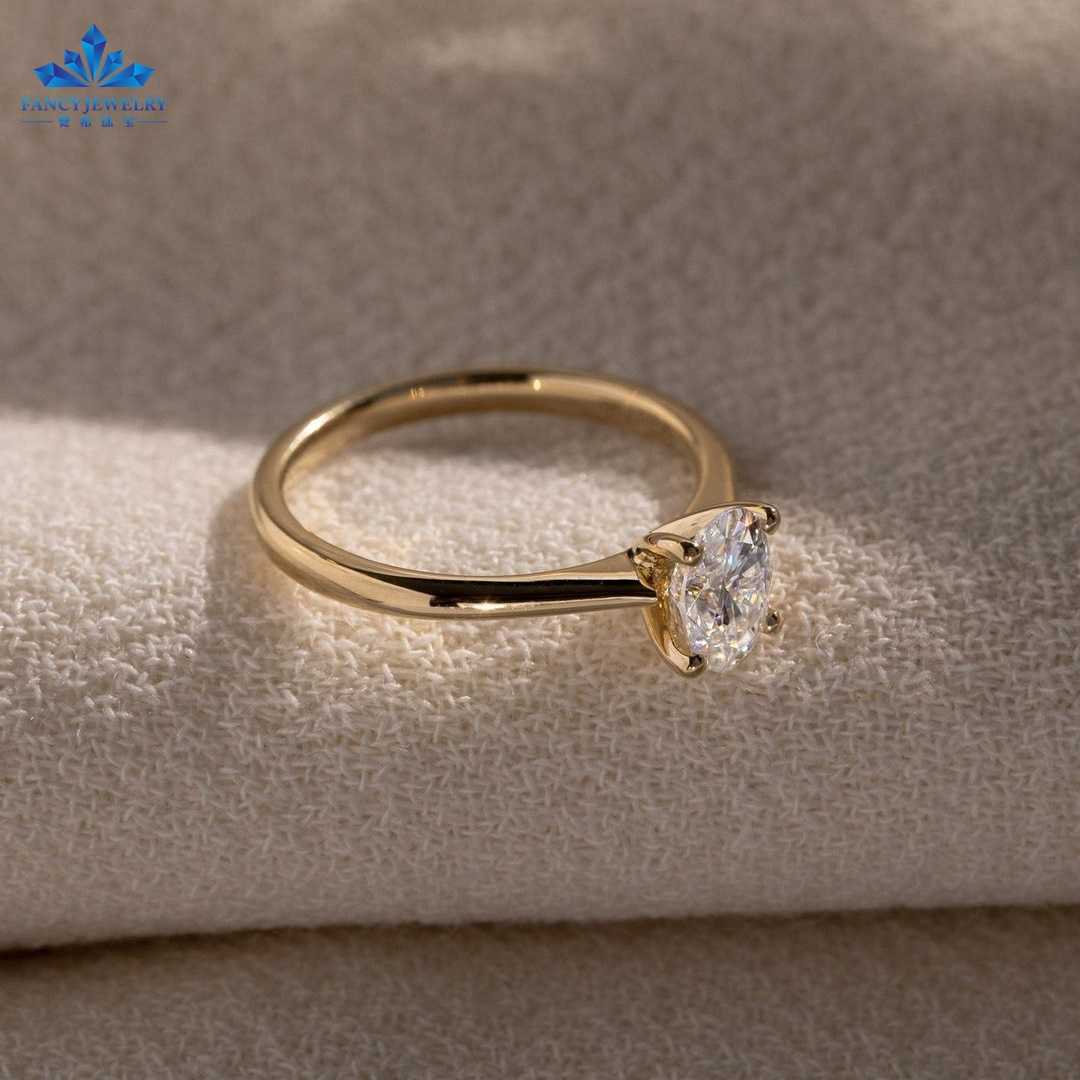Fancy 14K 0.5Ct 1Ct 1.5Ct 2Ct Oval Cut CVD Lab Grown Diamond Rings D-VS1 Diamond Solitaire Wedding Engagement Rings Double Claws