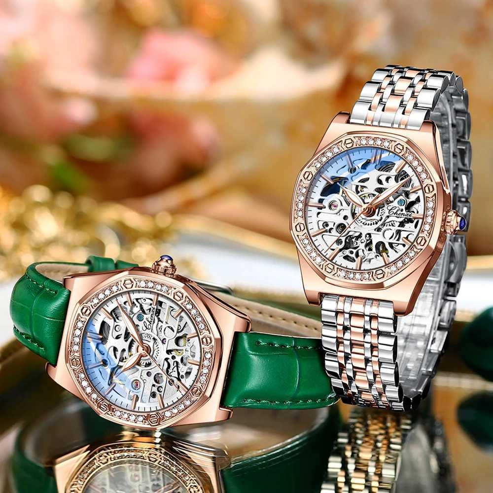 CHENXI New Womens Automatic Mechanical Luxury Brand Elegant Womens Watch Rose Gold Stainless Steel Waterproof Watch W250104