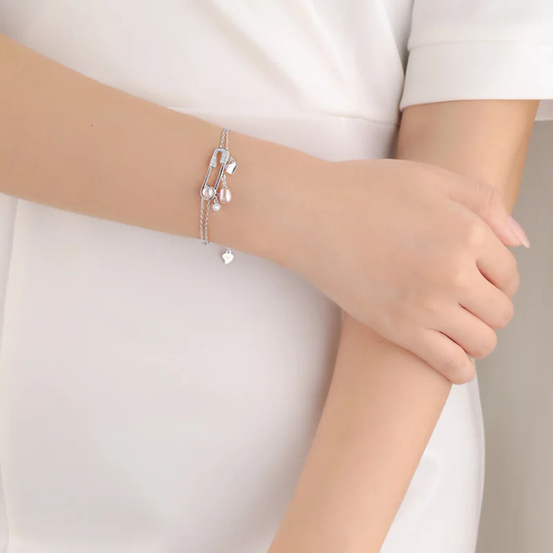 MeiBaPJ 100% genuine 925 sterling silver natural freshwater pearl pin bracelet for womens fashion charm wedding jewelry 250102