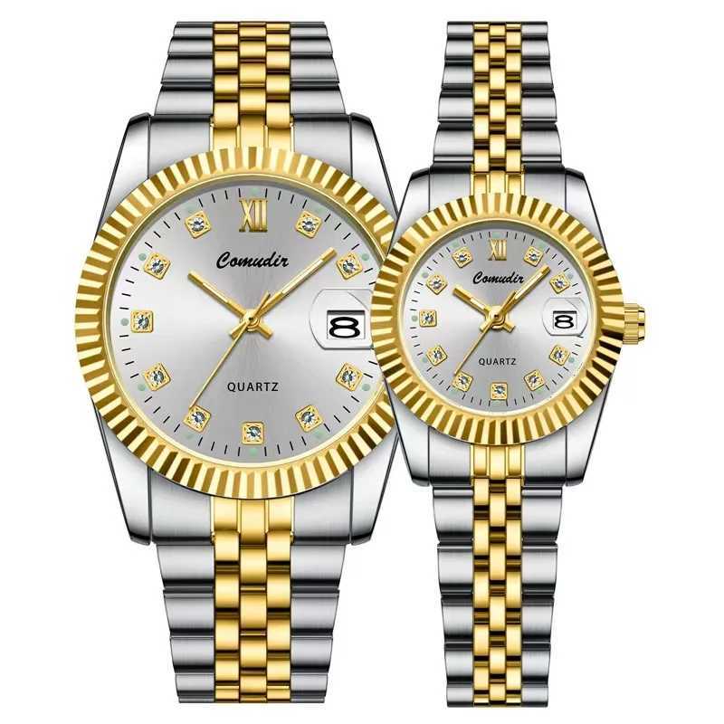 Mens and womens silver gold steel his and her quartz set waterproof luminous simulated quartz W250104