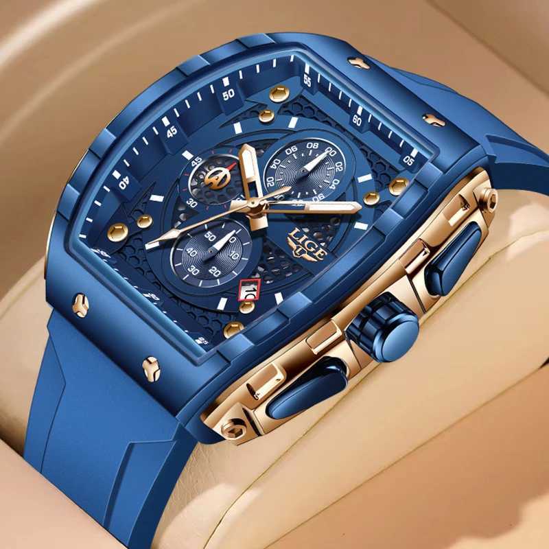 LIGE Outdoor Square Leisure Sports Quartz Mens Top Brand Luxury Fashion 50M Waterproof Car Date Sile Chronograph W250104
