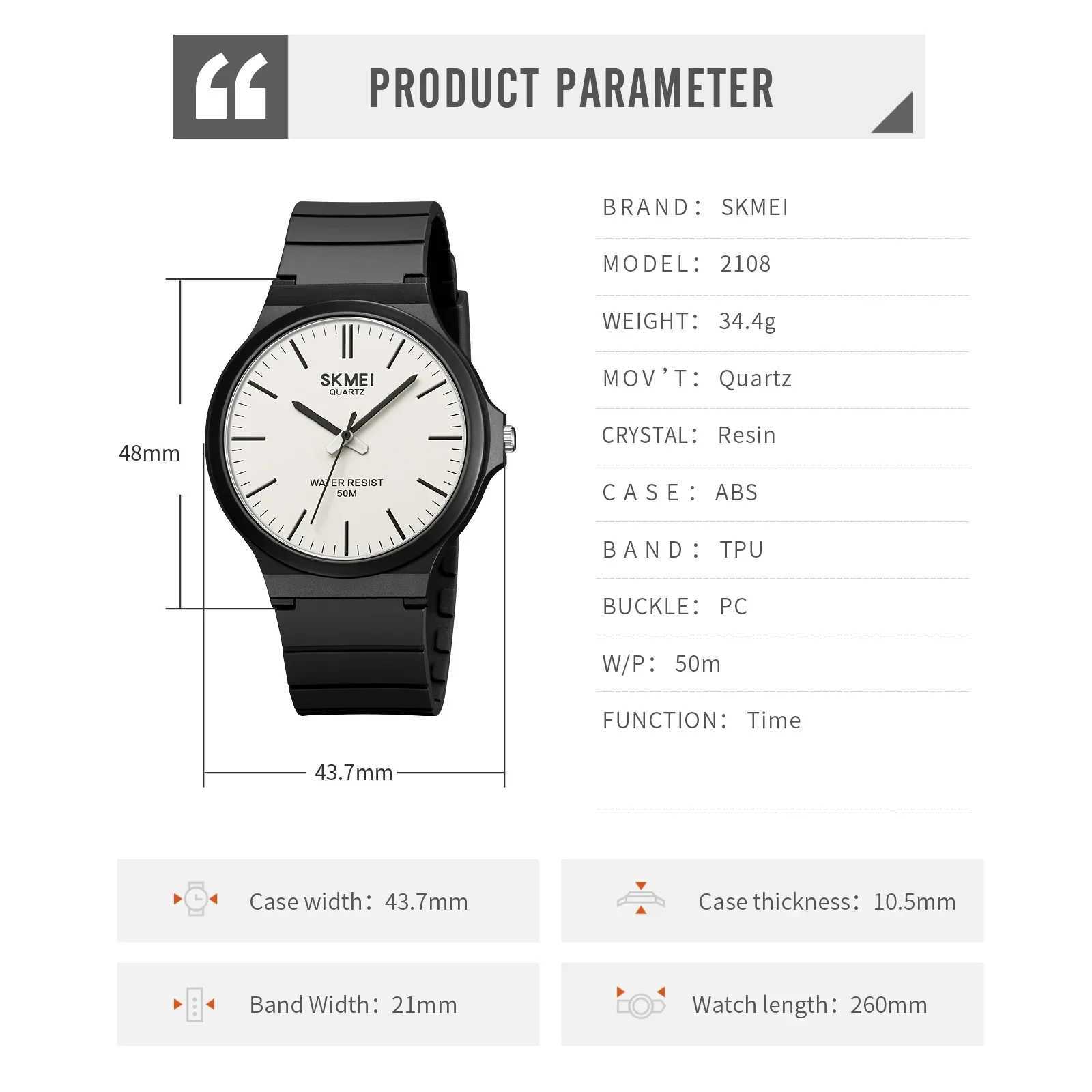 SKMEI 2108 Mens Fashion Simple Waterproof Ultimate Sports Quartz Mens Watch Shock resistant Clock 1419 Reloj Hombre W250104