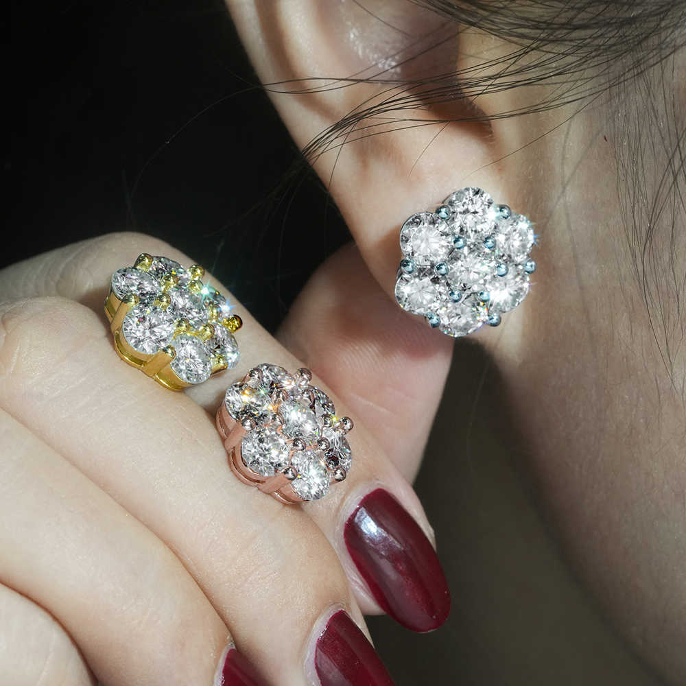 5.0mm Big Flower Moissanite Earrings For Women Iced Out Silver S925 Ear Studs Pass Diamonds Tester Hip Hop Jewelry Big Earrings