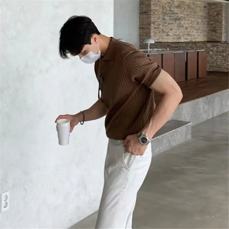 Elegant and fashionable Harajuku slim fit Ropa Hombre loose casual full matching T-shirt with solid buttons and a short sleeved polo shirt 241230