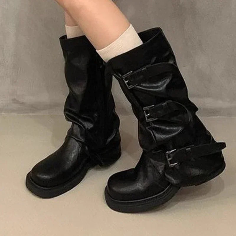 Platform Women High Boots Winter er Knee High Walking Shoes Women 2024 Trend Chelsea Boots Dress Mujer Zapatos Botas 250103