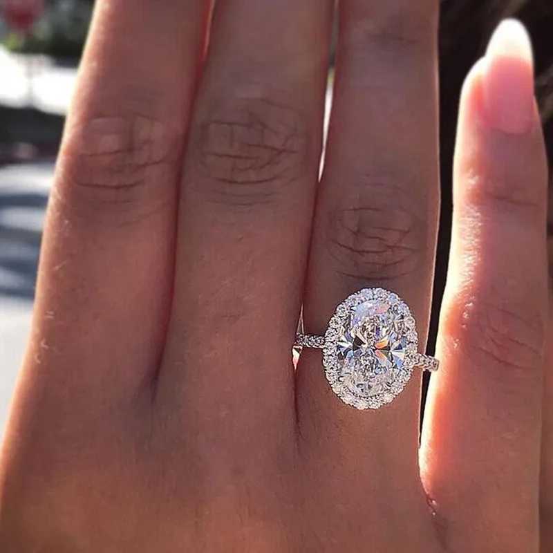 925 Sterling Silver Oval Cubic Zirconia Rings for Women Luxury Wedding Engagement Eternity Accories New Fashion JewelryXJ250514