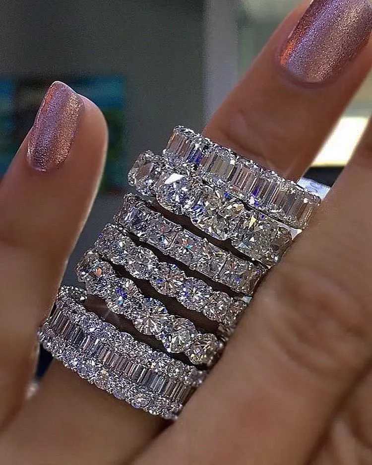 925 SILVER PAVE SETTING FULL SQUARE Simulated Diamond CZ ETERNITY BAND ENGAGEMENT WEDDING Stone Rings Size 56789101112XJ250104