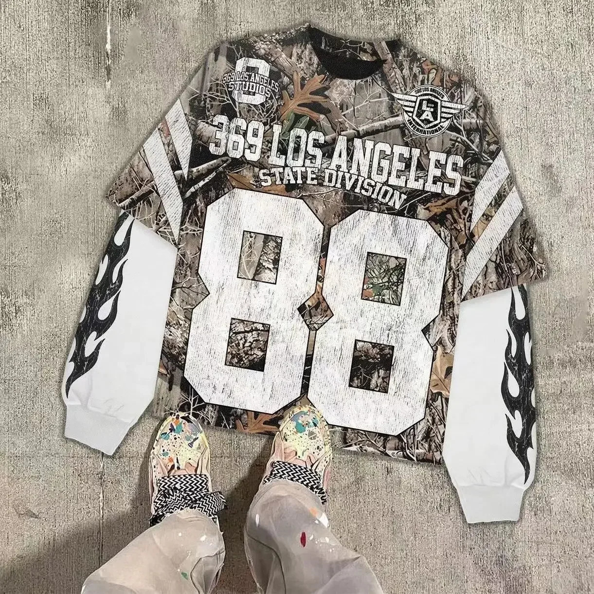 Y2K T-shirt mens sportswear mens Gothic oversized camouflage foil pattern long sleeved T-shirt hip-hop sportswear 250103