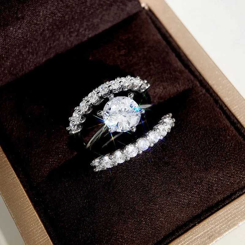 925 Sterling Silver Wedding Set Rings for Women Luxury Paved Brilliant Cubic Zirconia 3Pcs Crystal Fashion Rings Female JewelryXJ250514
