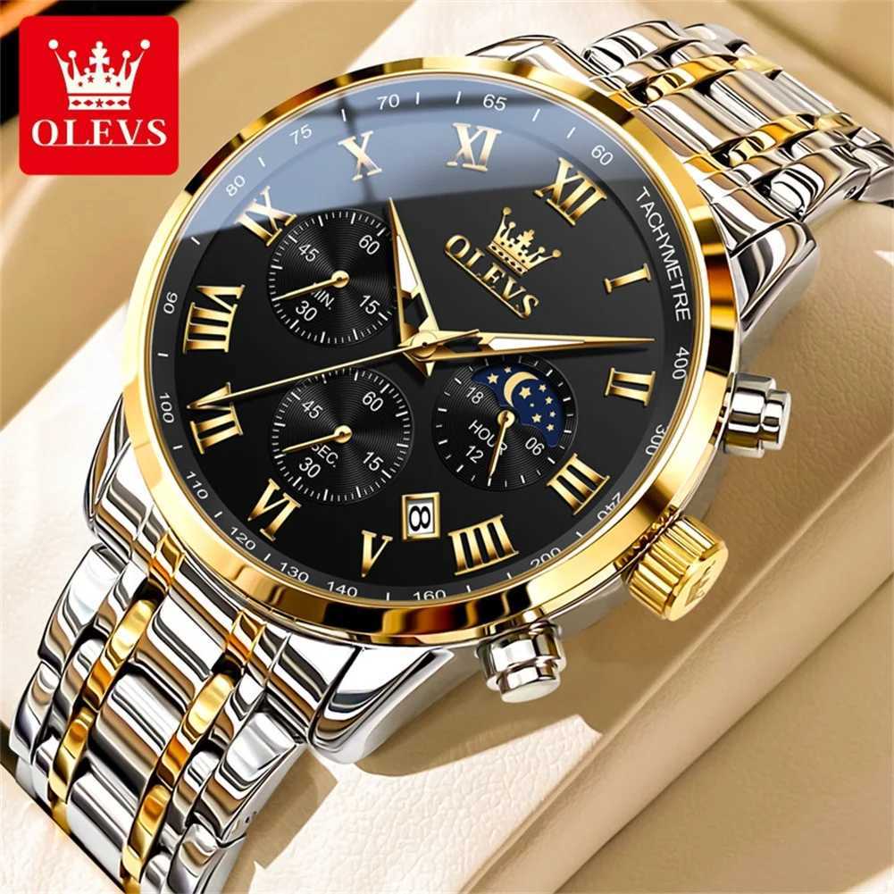OLEVS 5529 Top Luxury Brand Mens Waterproof Luminous Stainless Steel Moonphase Timing Code New Quartz Mens W250104