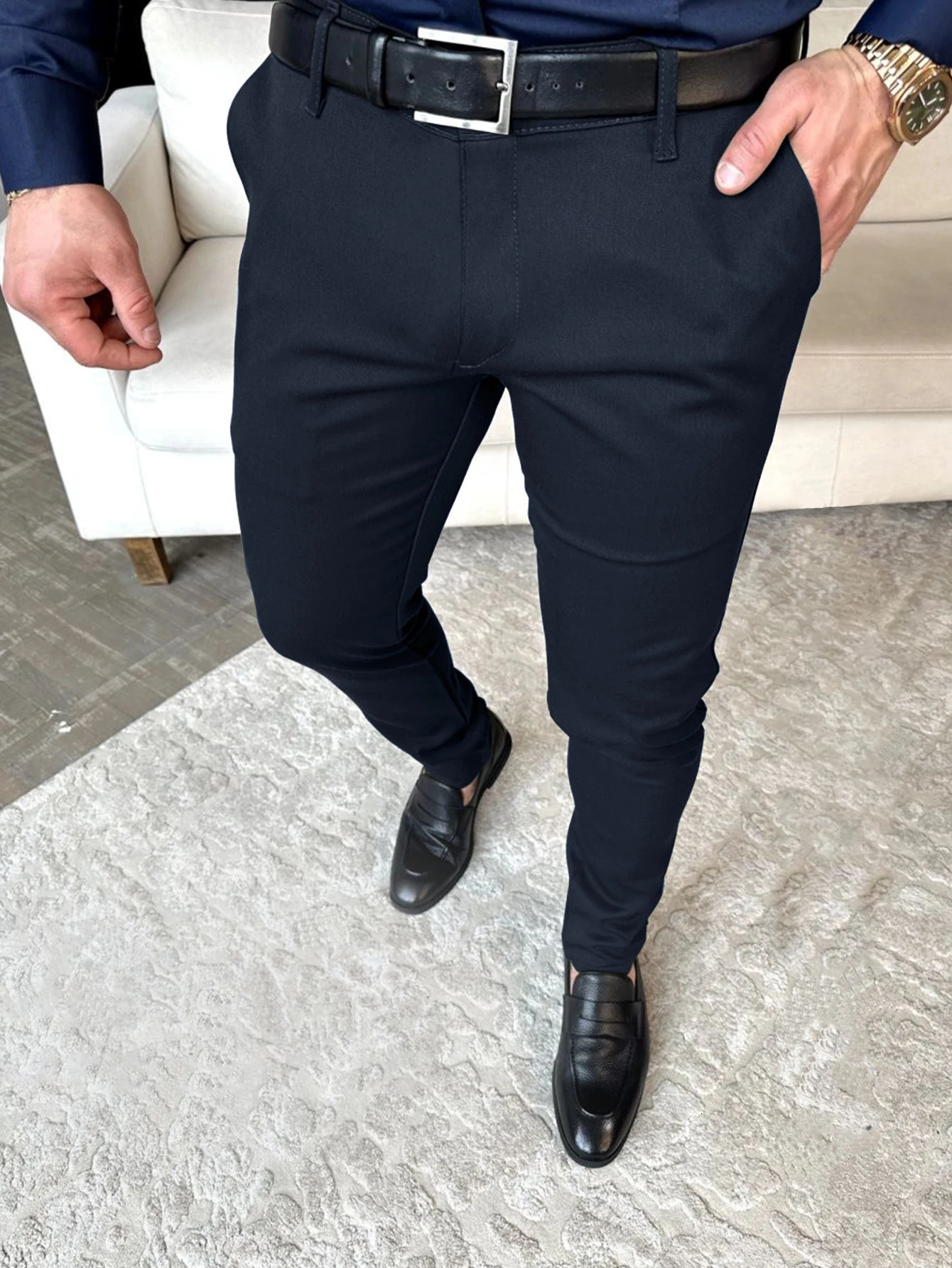 Solid Color Slim Mens Pants Europe and the United States Style Fashion Pencil Pants Business Casual Daily Hundred Foot Pants 250103