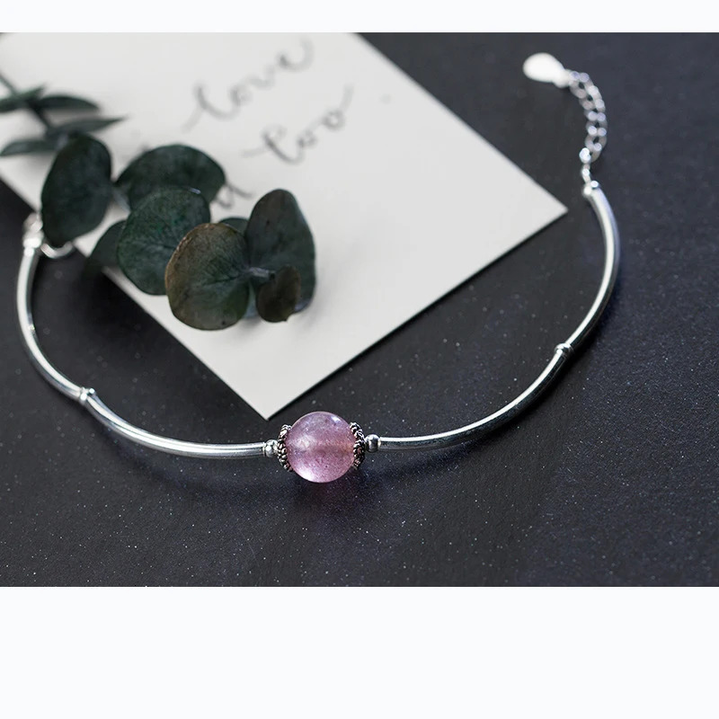 MloveAcc Solid 100% 925 Sterling Silver Womens Bracelet and Bracelet with Single Strawberry Crystal Bead Charm 250102