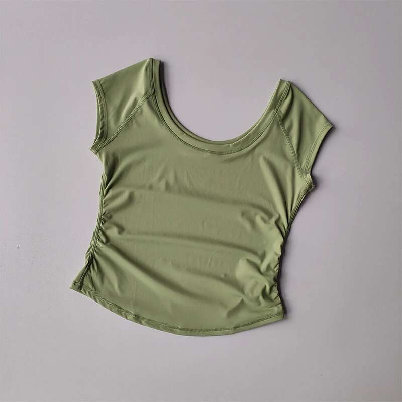 Big Round Neck Fiess Women's Tight Fitting Sports T-Shirt, Running Training Short Sleeved Thin Nude Yoga Suit Top