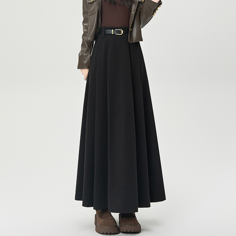 V66702 Suit skirt women 2024 autumn and winter high waist medium long style hip-covering slim pleated large swing skirt