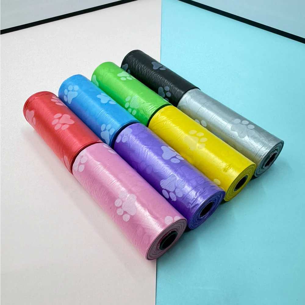 8pcs Degradable Pet Dog Waste Poop Bag With Printing Doggy Bag Degradable Pet Waste Clean Poop Bags Dog Up Clean Bag DispenserXJ250104