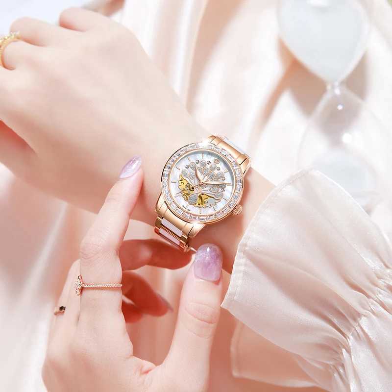 Luxury Mechanical Female Orkina Designer Skeleton Elegant Ceramic Str Waterproof Female Wrist Female Dr W250104
