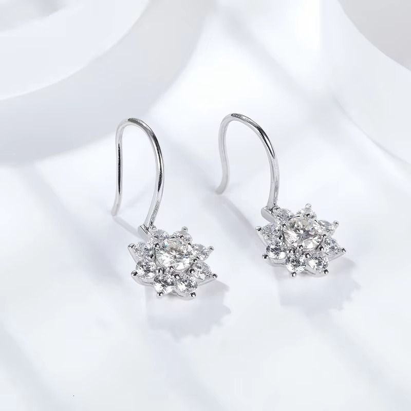 S Sier Suower Moissanite Dia Earrings Women Trendy wer Style for Weddings and Engagements