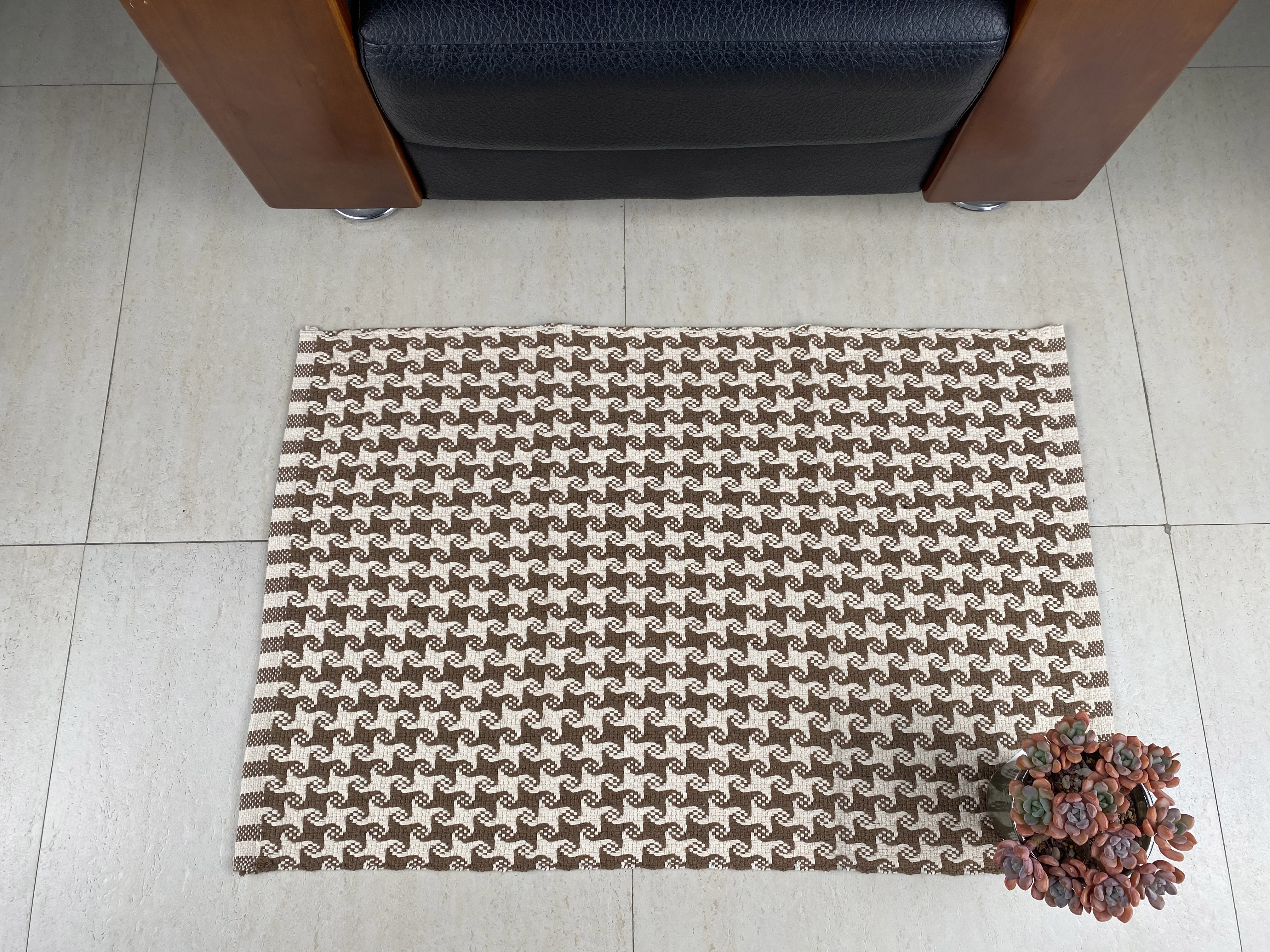 Durable Handmade Brown Cotton Area Rug Featuring Elegant Artwork Perfect for Any Space